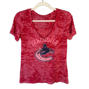 Vancouver Canucks NHL Graphic Pink Burnout Tee Size L Casual Sporty Athleisure